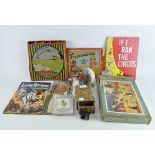 Assorted toys, including Smiths Noddy clock,