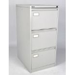 A modern metal three drawer filing cabinet,