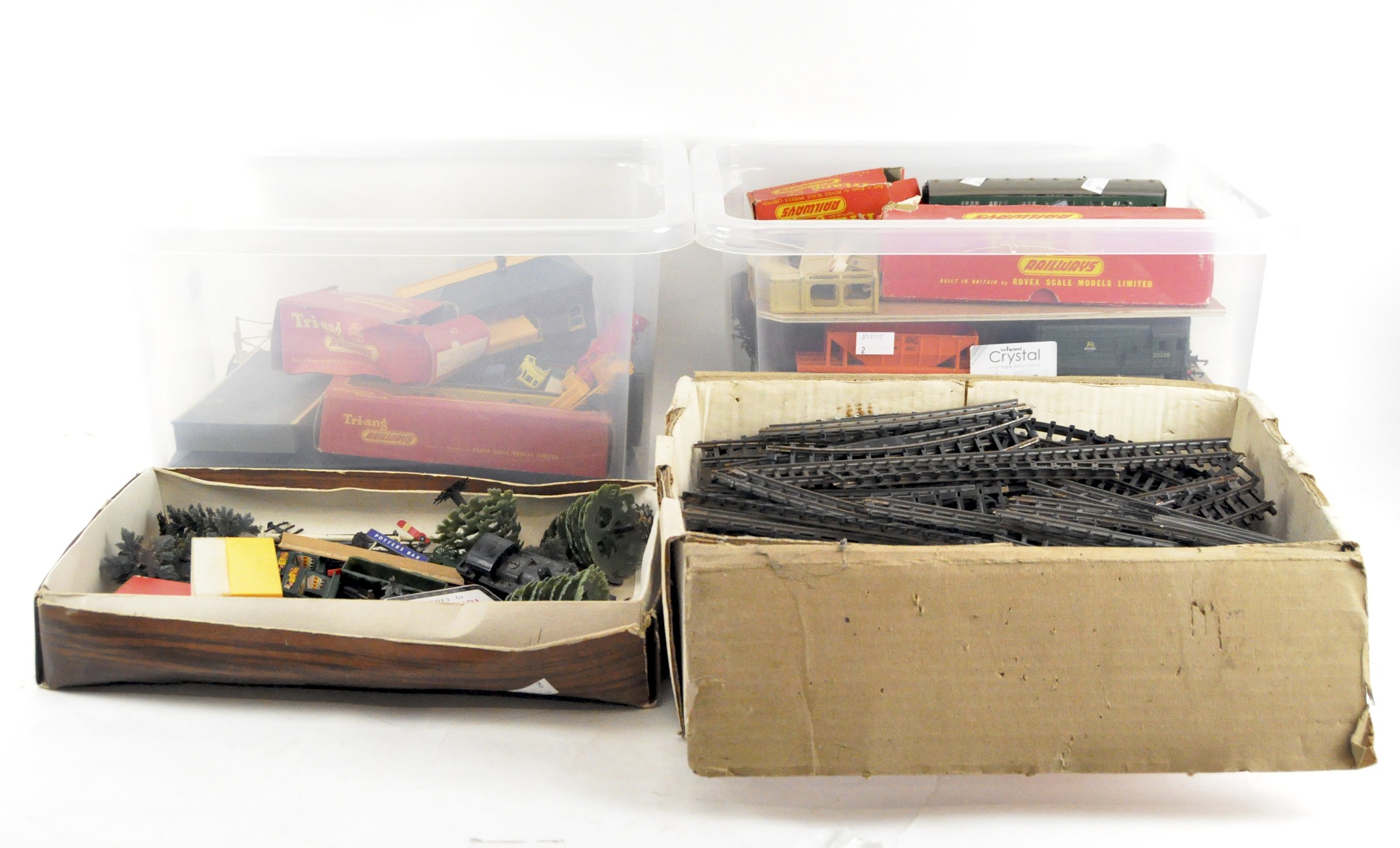 A collection of model railway vehicles, track and accessories,