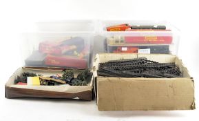 A collection of model railway vehicles, track and accessories,