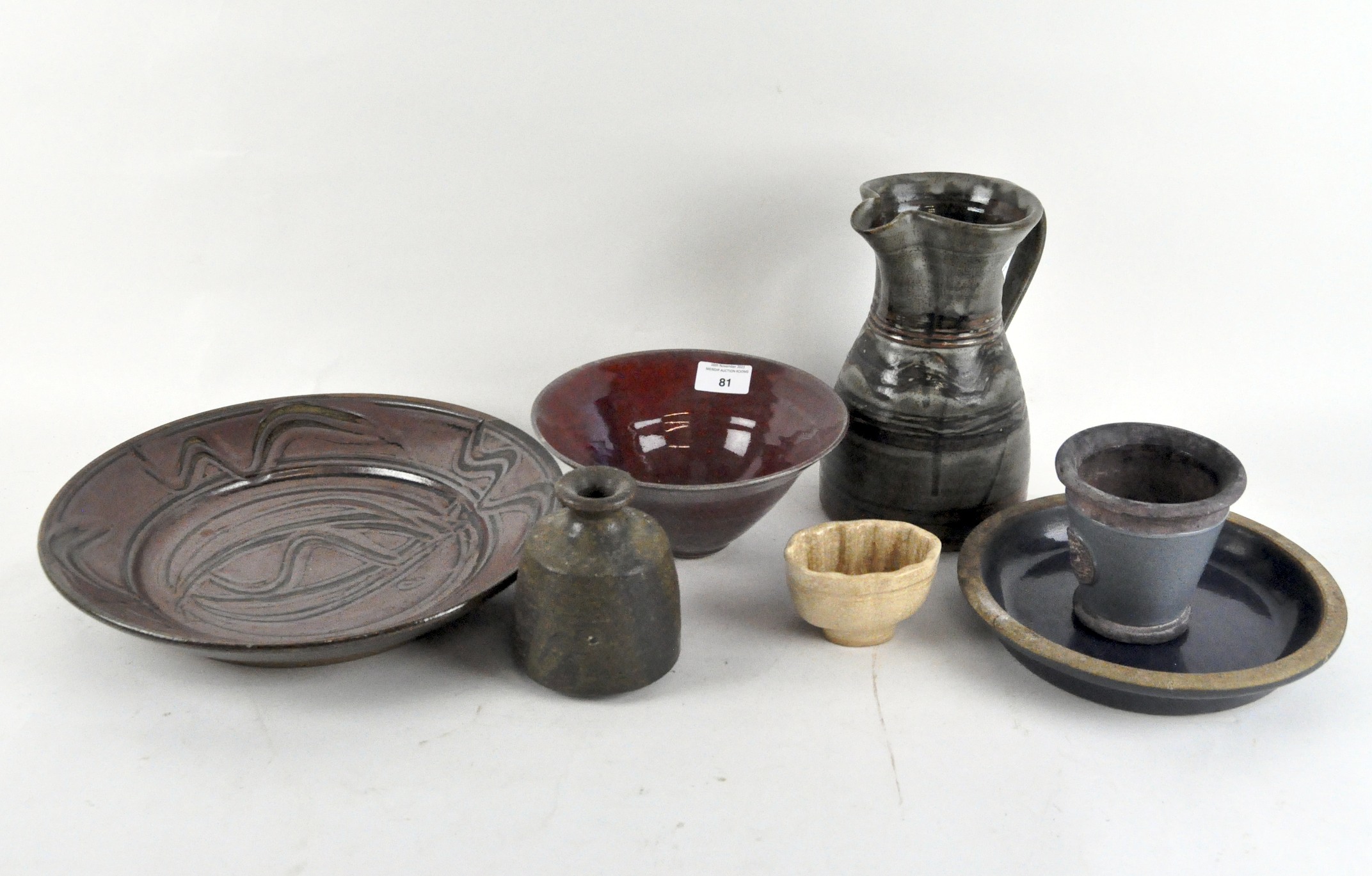 A selection of studio pottery, including a 'Royal Botanic Gardens' vase and one other,