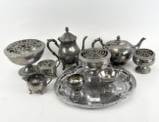 A collection of silver plated and metalware, including a Grenadier rose bowl with cover,