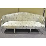 A 19th Century style sofa, upholstered in pale turquoise with a floral pattern, 202cm x 66cm x 92cm.