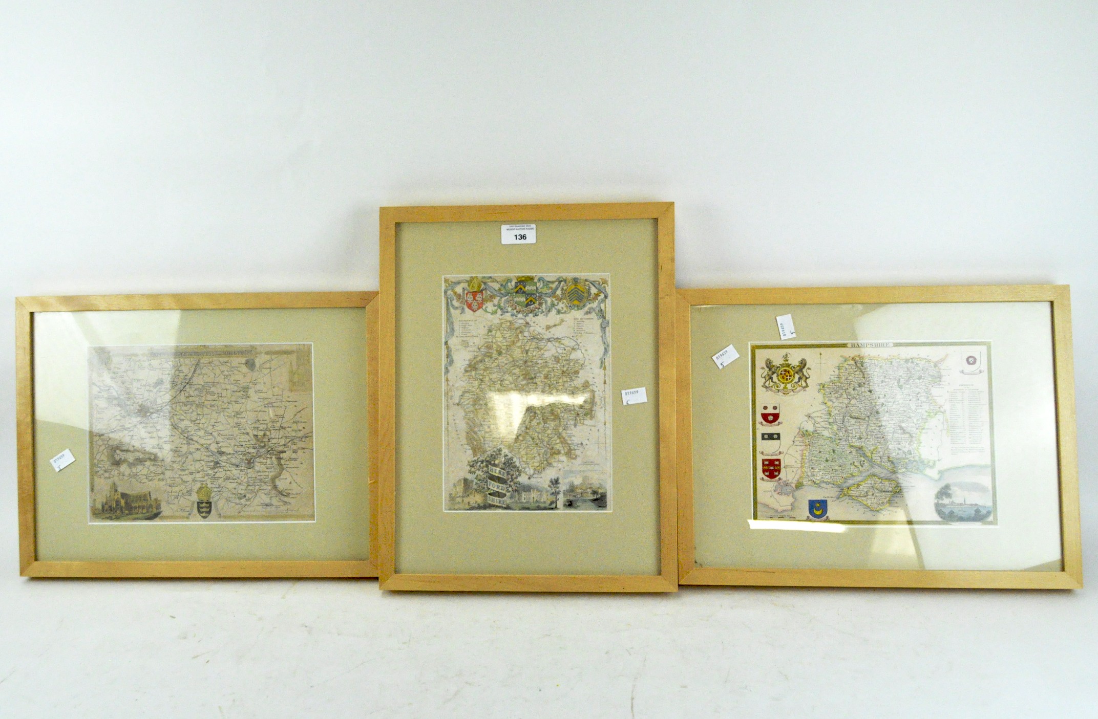 Three coloured 19th century engraved maps, comprising: Bath & Bristol, Herefordshire and Hampshire,