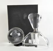 An Art Deco style boxed perfume bottle and a glass orb