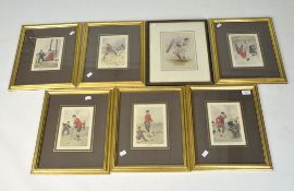 Seven Edmund G. Fuller comical golf prints, framed and glazed