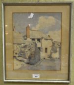 T McKeag, watercolour on paper of a street, early 20th century, framed,