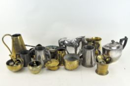 A collection of assorted brass and metalware, including a Victorian silver-plated teapot and cover,