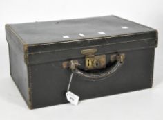 A vintage J.W. Benson green leather travel vanity case,