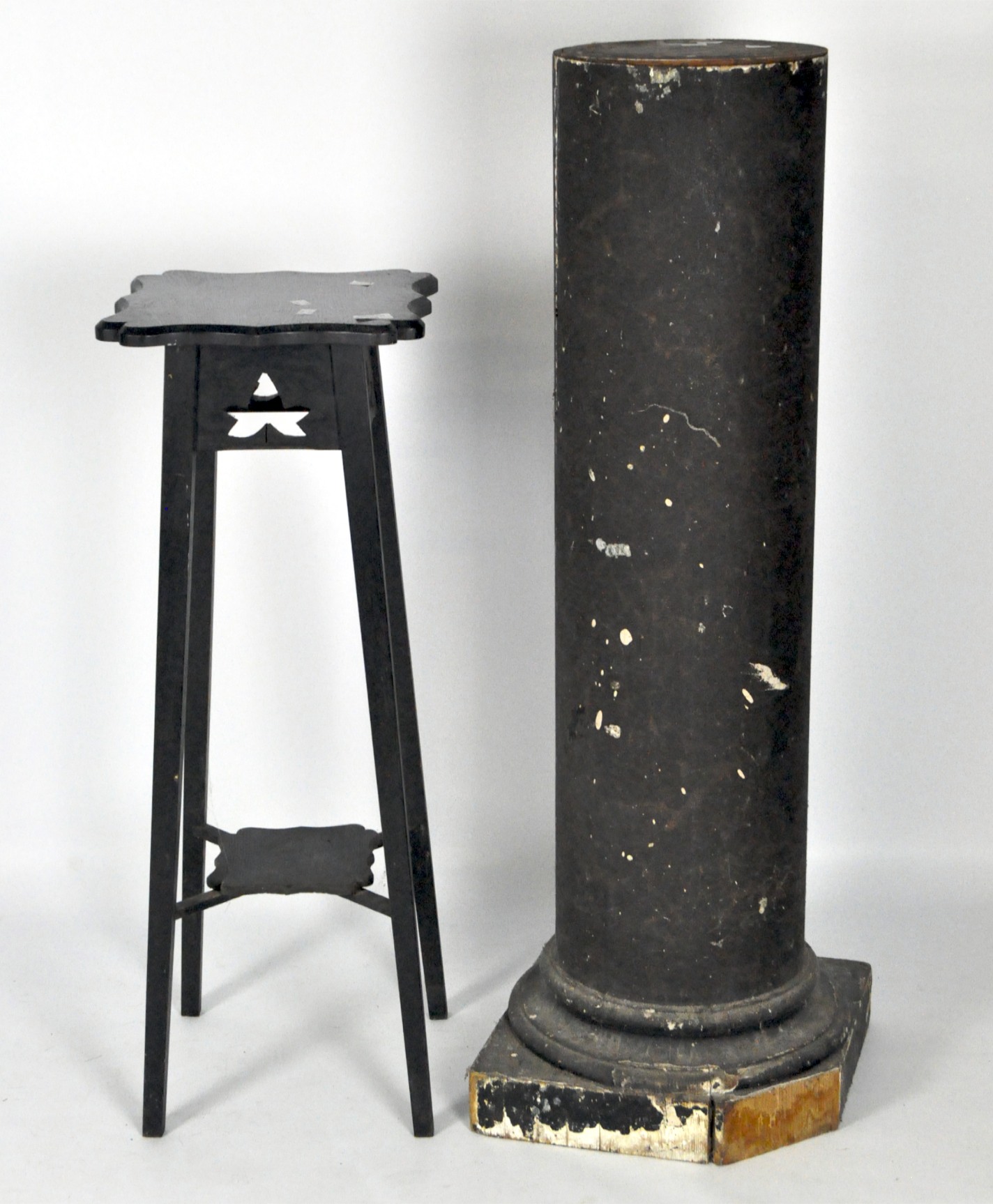 A jardiniere stand, of column form, 116cm high, together with a stained oak jardiniere stand,