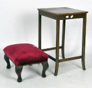 An early 20th century walnut side table and a modern footstool, the side table on outswept legs,