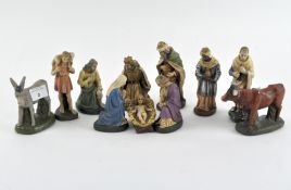 A vintage Christmas nativity scene, in coloured plaster,