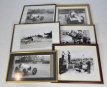 Six prints of racing cars, drivers and events,