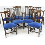 A set of six early 20th century dining chairs, pierced backs with blue upholstery, height 95cm,