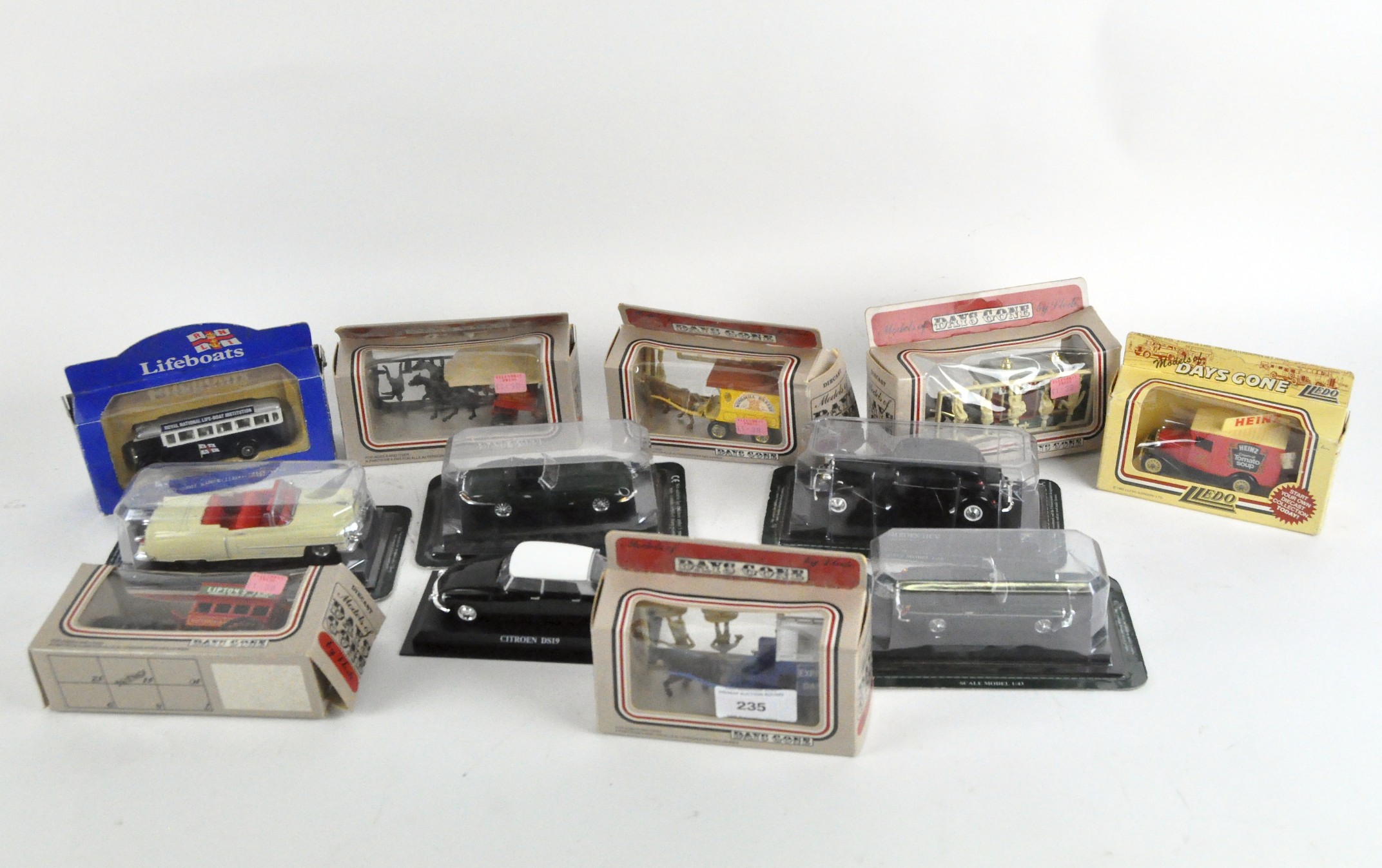 A collection of contemporary diecast vehicles, including LLedo 'Day's Gone',