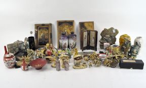 A large quantity of Chinese and Japanese collectables, including a pair of cloisonne enamel vases,