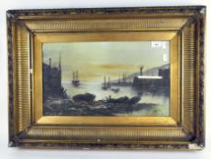 JD Morris, maritime Fleetwood Harbour, canvas mounted on panel, signed lower right,