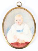 A Dinman, a miniature portrait of a baby, signed and dated June 1908, water/body colour on ivory,