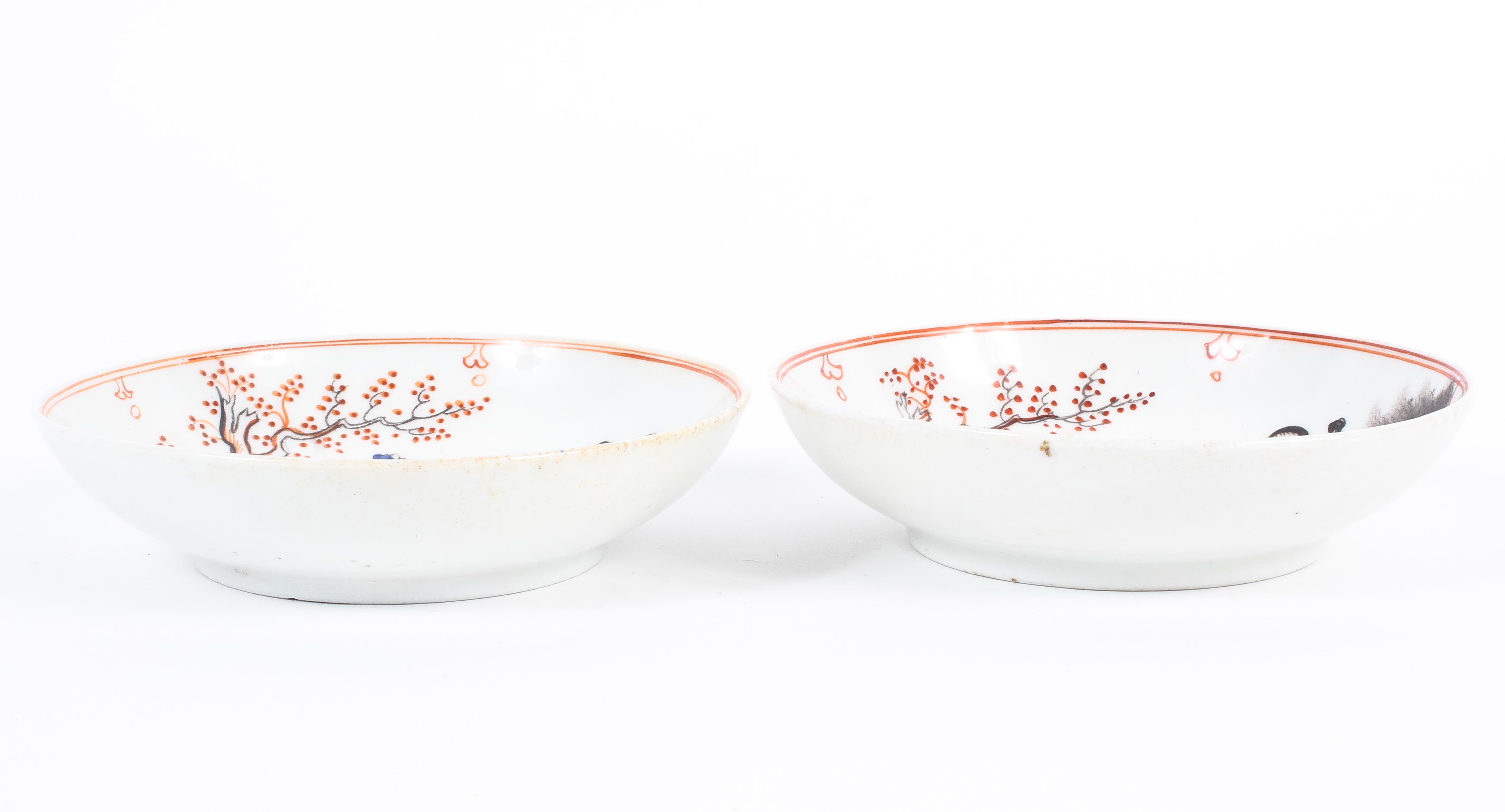 Two English porcelain saucers decorated with the 'Boy and Butterfly' pattern, circa 1800, - Image 2 of 3