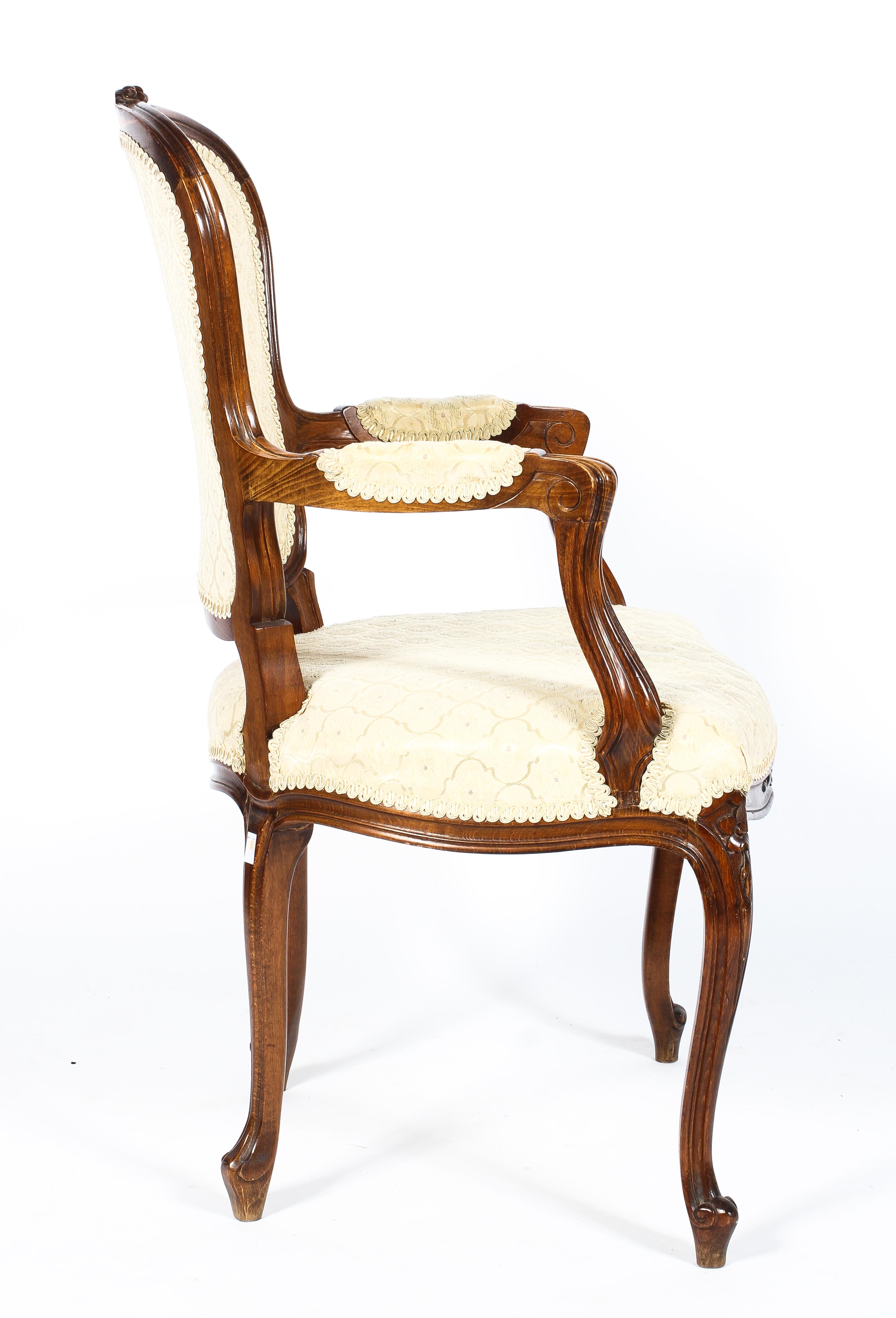 An upholstered armchair with rounded back topped with a carved sprig of flowers - Image 2 of 2