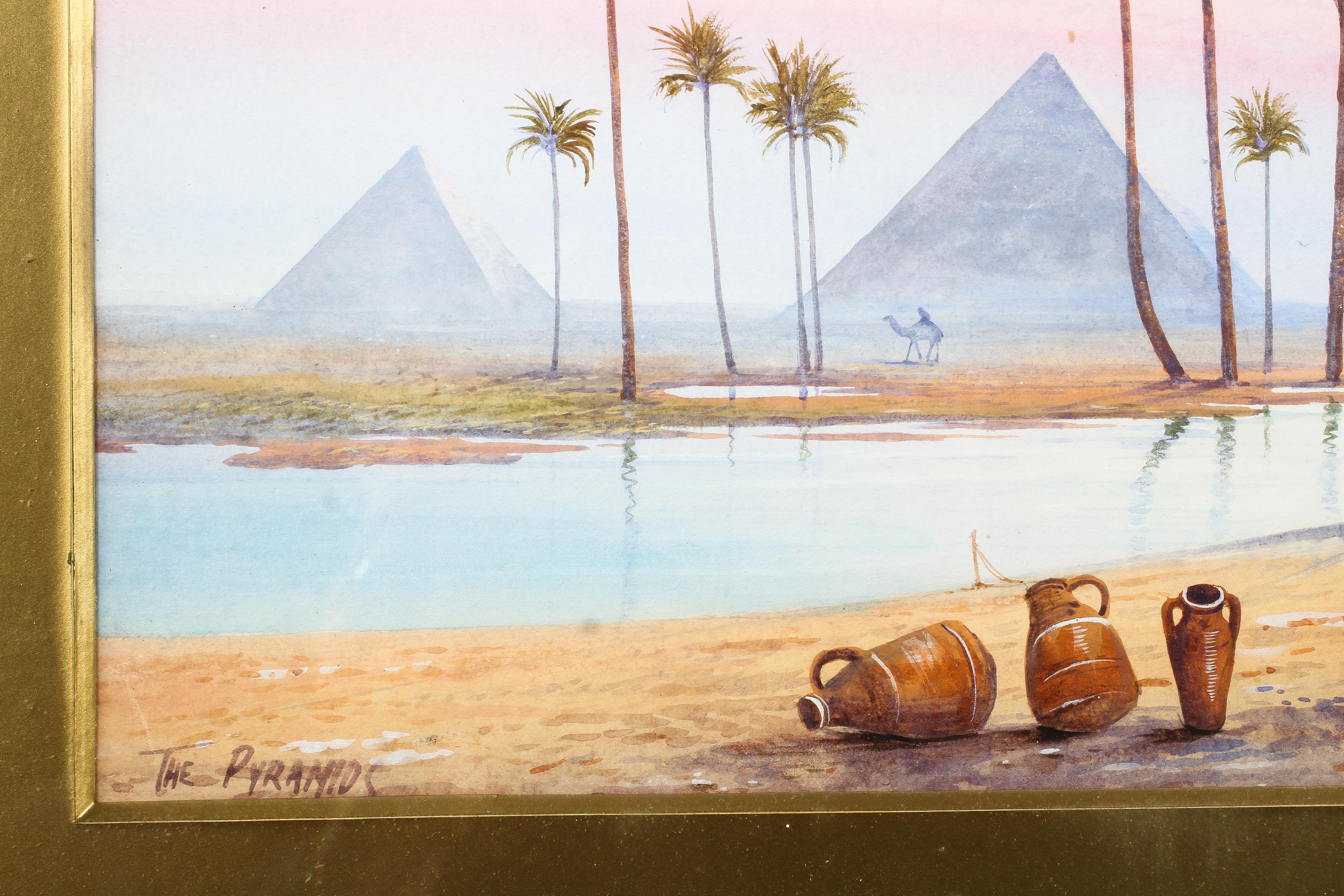 L. Simora (Egyptian School, 20th century), The Pyramids, watercolour - Image 3 of 4