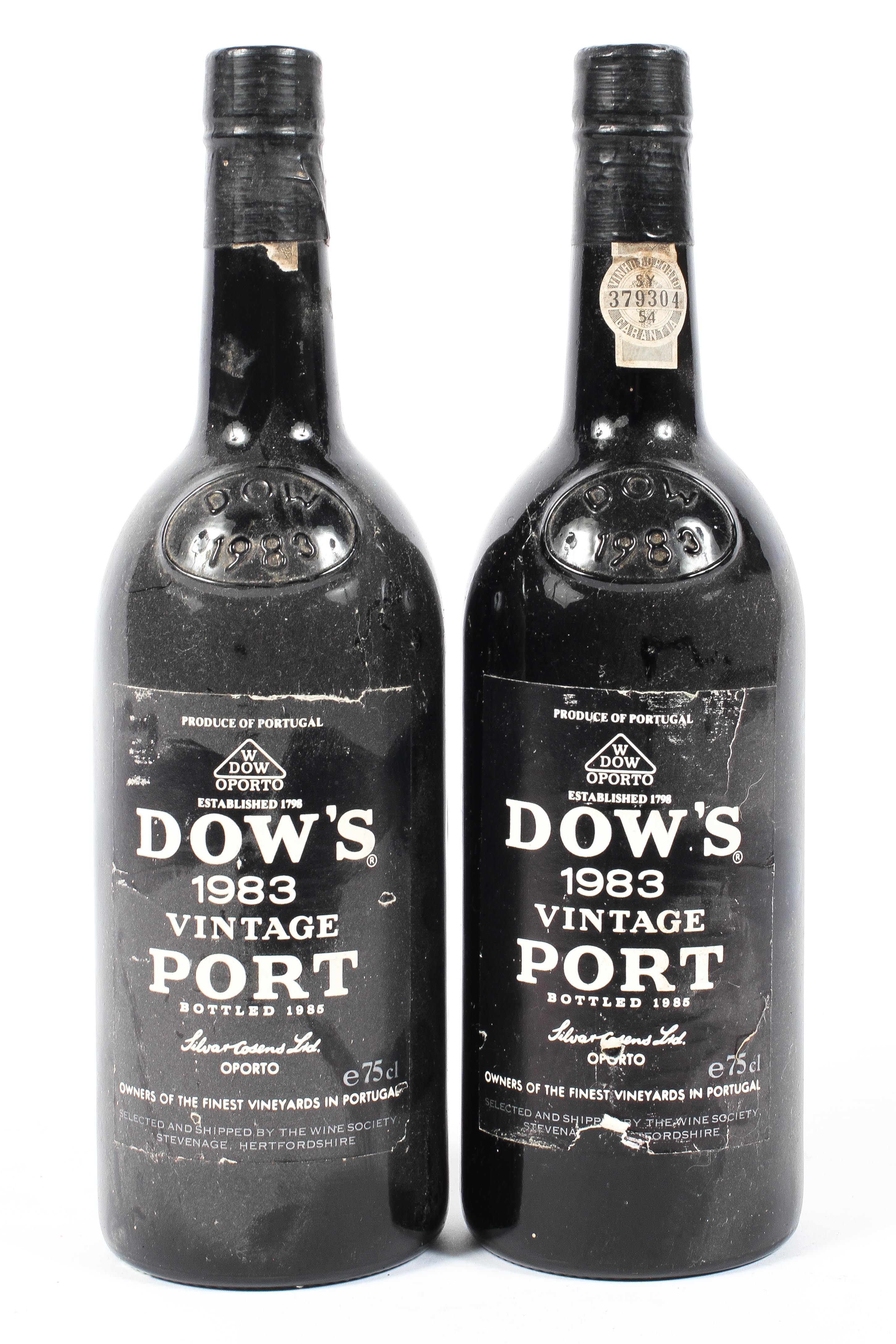 Two bottles of Dows 1983 Vintage Port. Bottled 1985. 75cl.