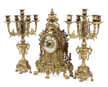A French gilt-metal three piece clock garniture, 20th century,