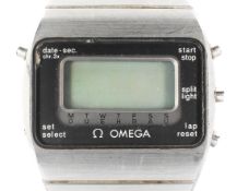 A vintage stainless steel gents Omega Speedmaster digital wristwatch,