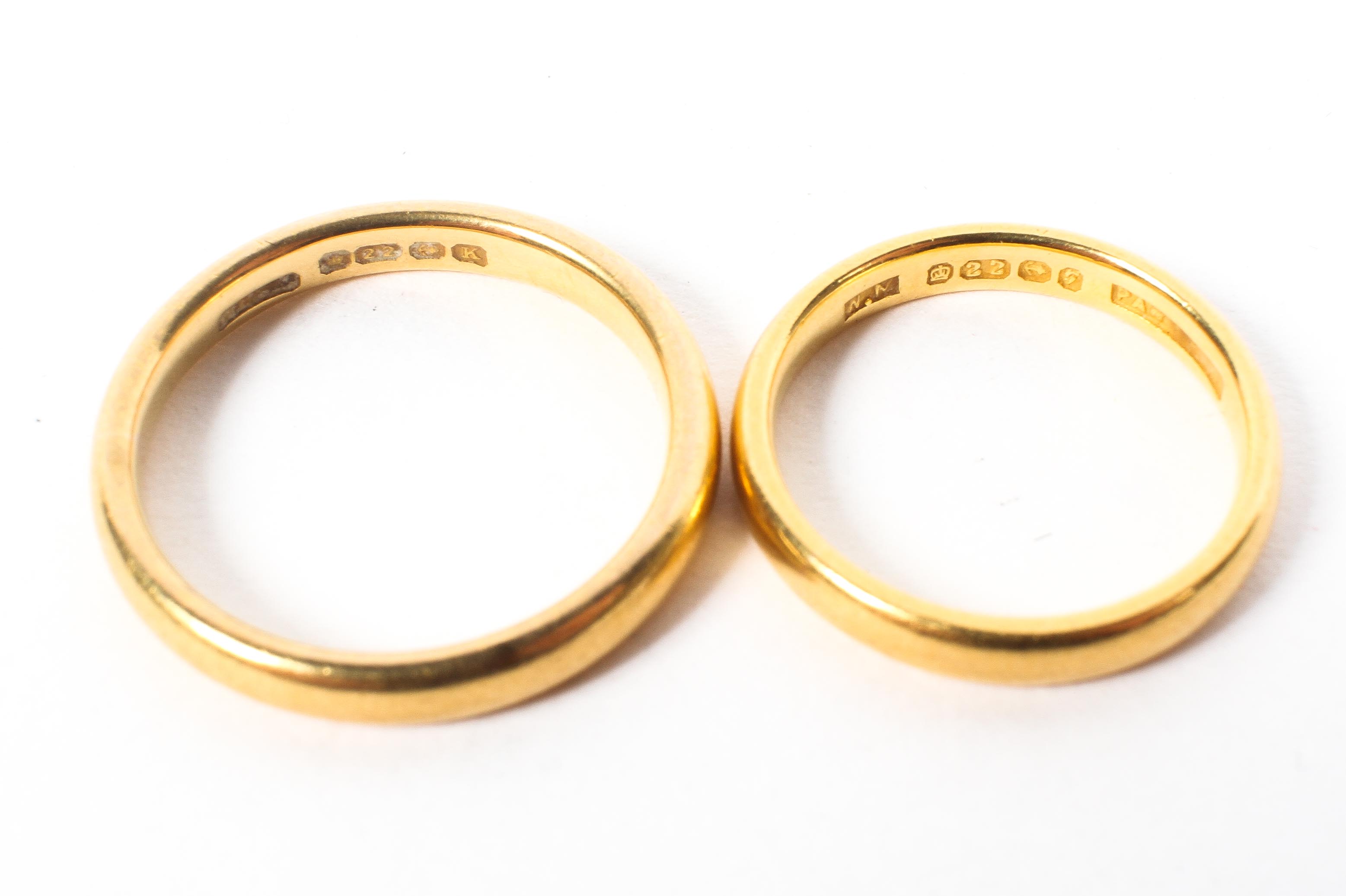 Two 22ct gold wedding bands. 7.4g. - Image 2 of 2