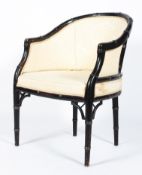 An Aesthetic Movement style ebonised bamboo framed armchair, early 20th century,