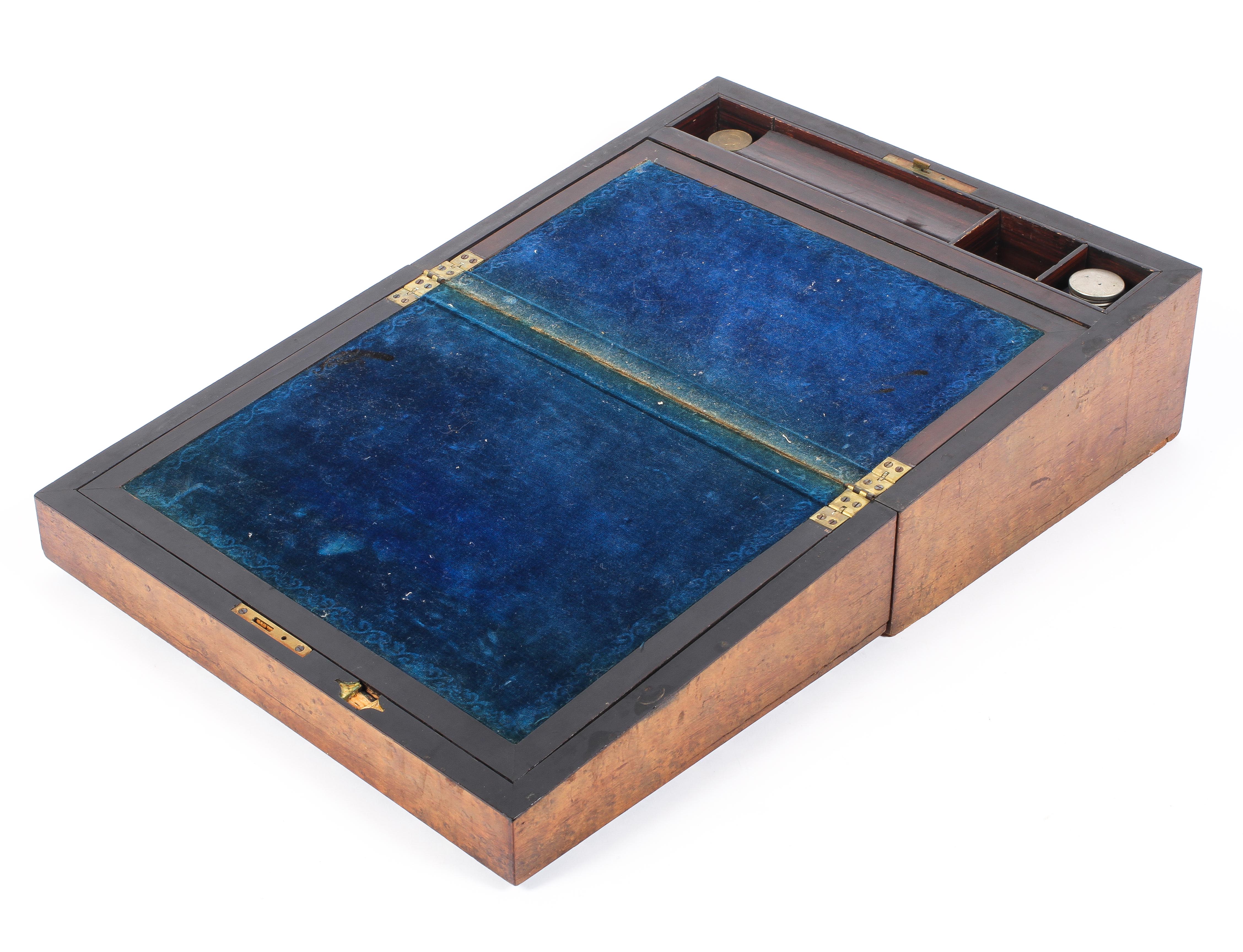 A good early Victorian writing box inlaid top with abalone and ivory,