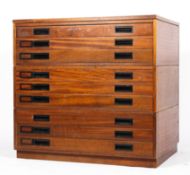 A G-plan style mid-century plan chest in three sections ,