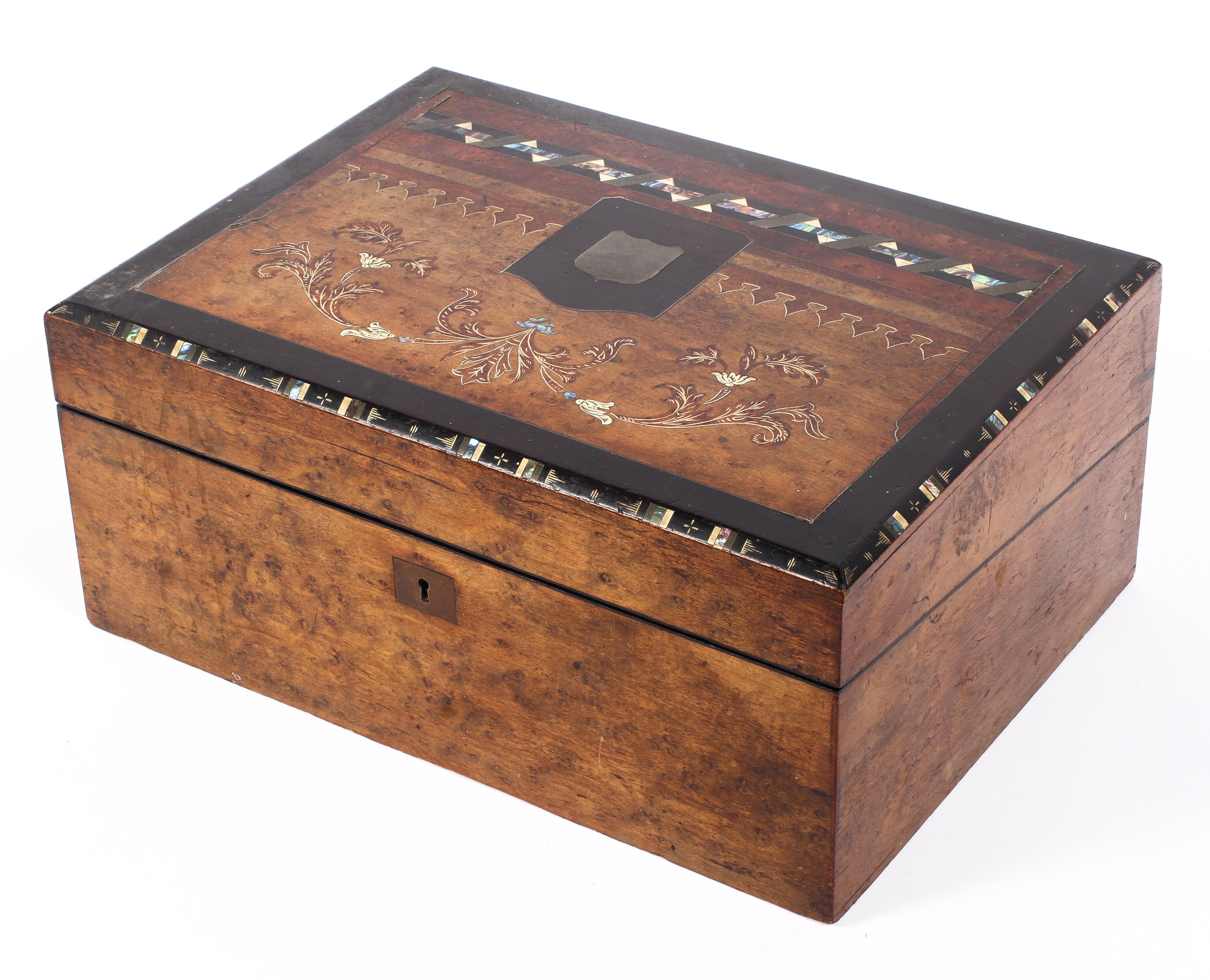 A good early Victorian writing box inlaid top with abalone and ivory, - Image 2 of 3