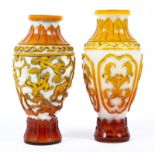Two 20th century Chinese Peking glass vases in graduated yellow-orange glass over white,