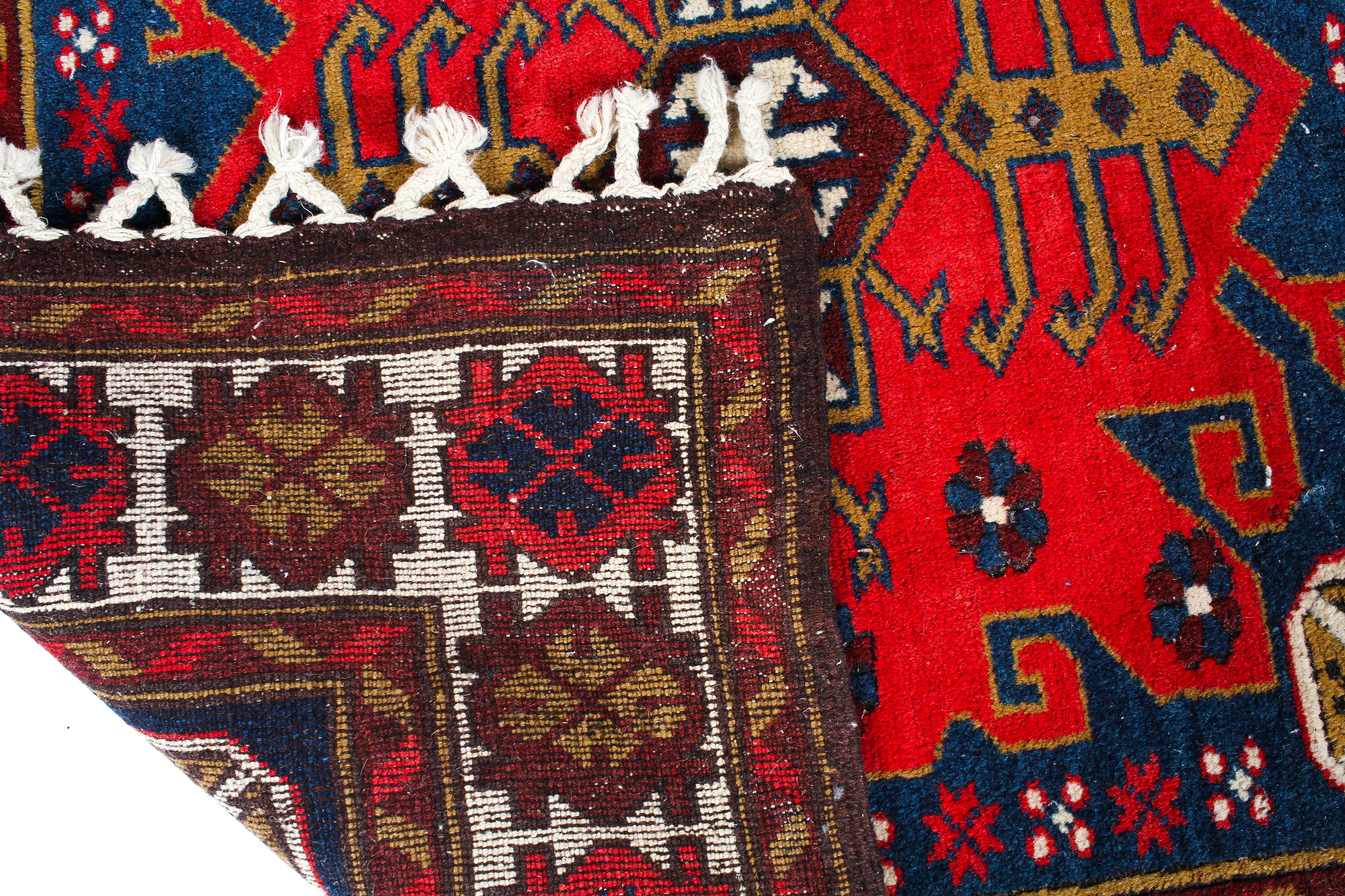 A Kelim style wool rug red ground with typical geometric decoration. - Image 3 of 3