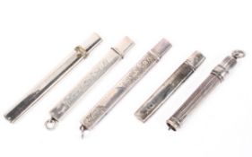 A selection of silver and white metal pencils and pencil holders,