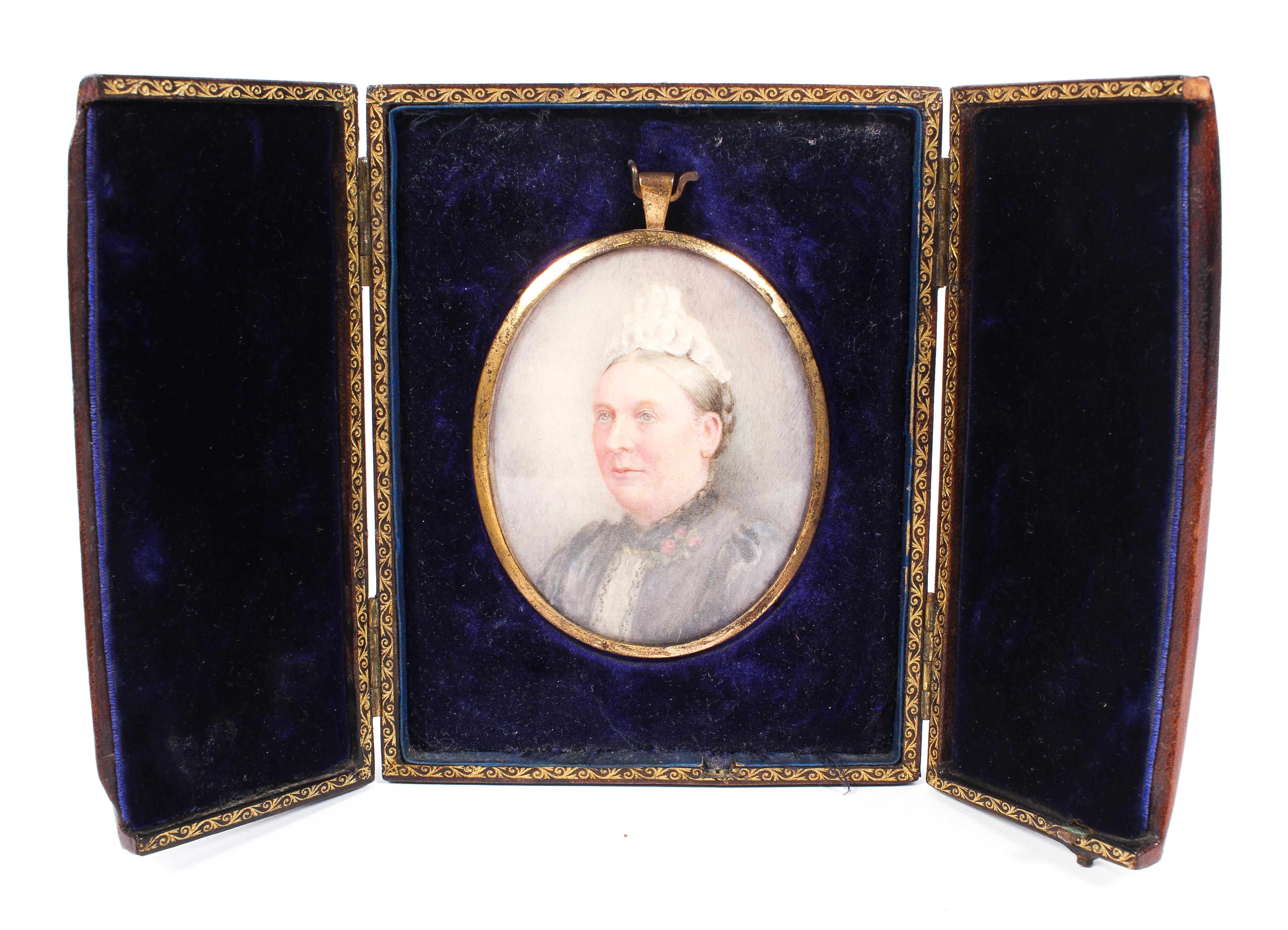 A Victorian portrait miniature of a lady, watercolour on ivory, - Image 3 of 4