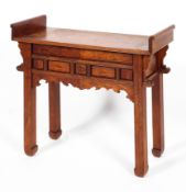 A Chinese hardwood carved altar table, 20th century, of traditional slim form,