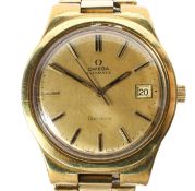 A vintage gents Omega Geneve automatic wristwatch, the gilt dial with batons denoting hours,