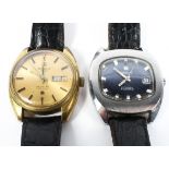 Two Tissot Seastar automatic gents wristwatches, one with squared blue dial,