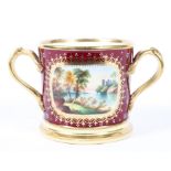 A Staffordshire porcelain two-handled commemorative mug,