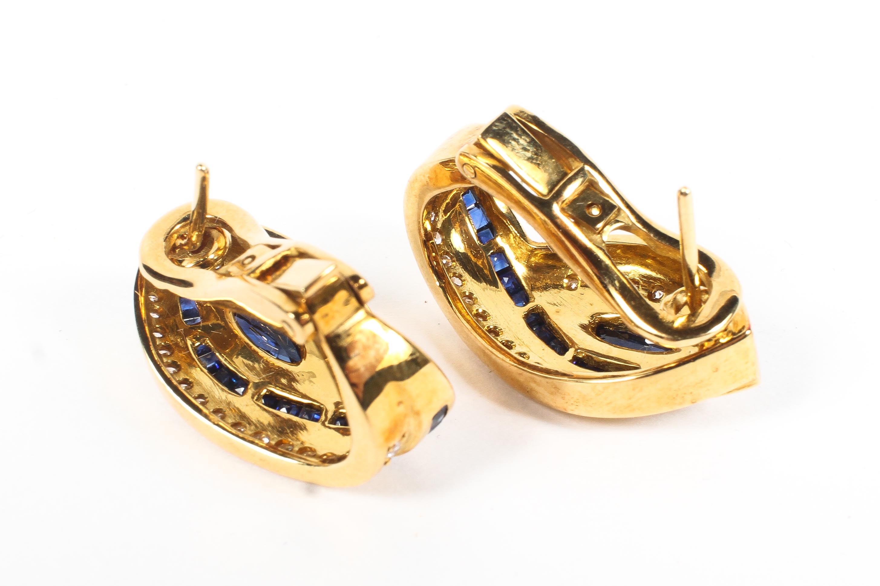 A pair of 18ct gold sapphire and diamond earrings, - Image 2 of 2