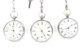 A group of three silver cased open faced Victorian pocket watches,