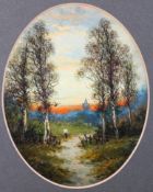 A 19th Century oil on board, of oval form,