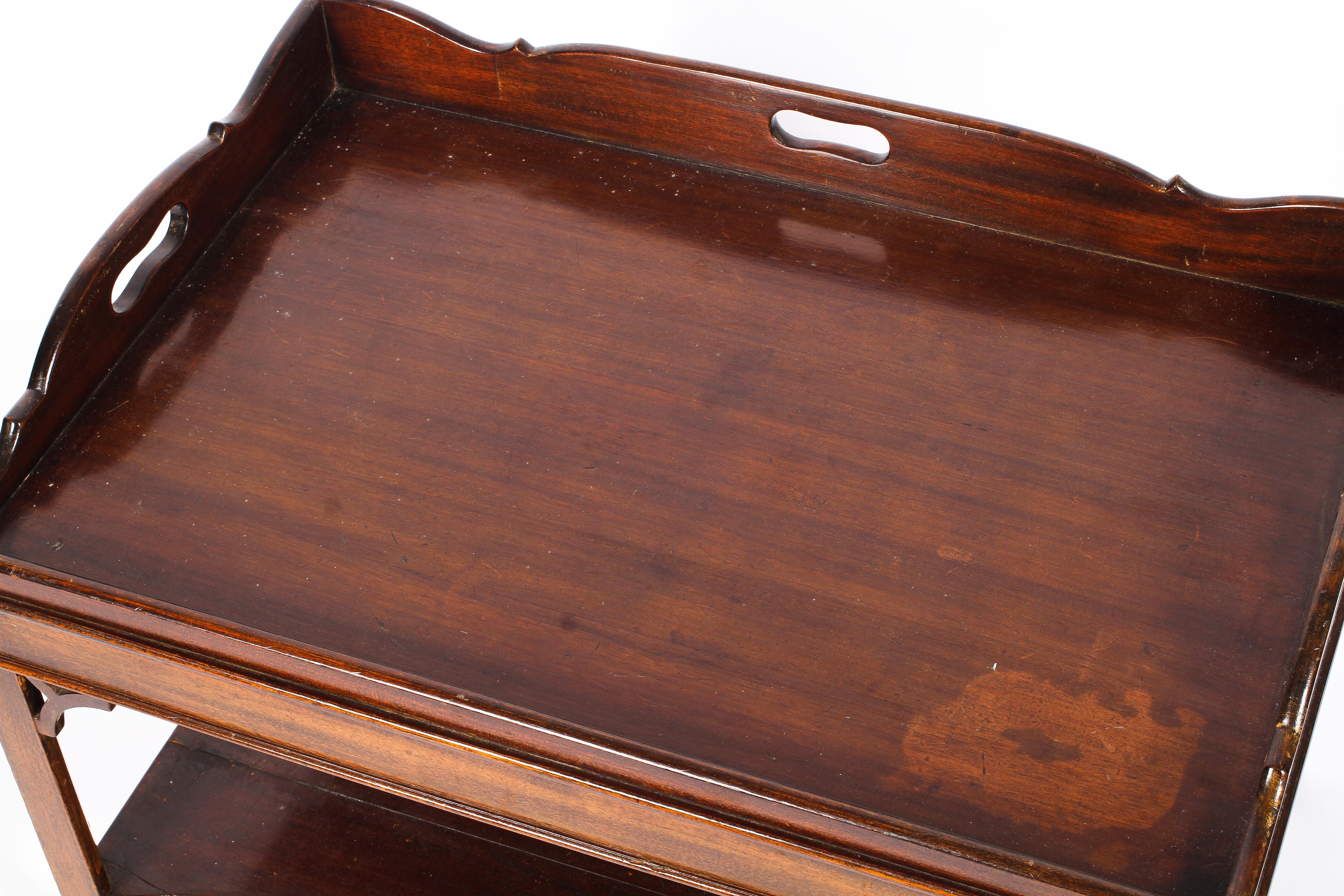 A Georgian mahogany butler's tray table, with pierced handles and scroll gallery, - Image 2 of 2