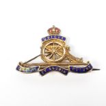 A 9ct gold sweet hearts artillery brooch with enamel decoration. 4g.