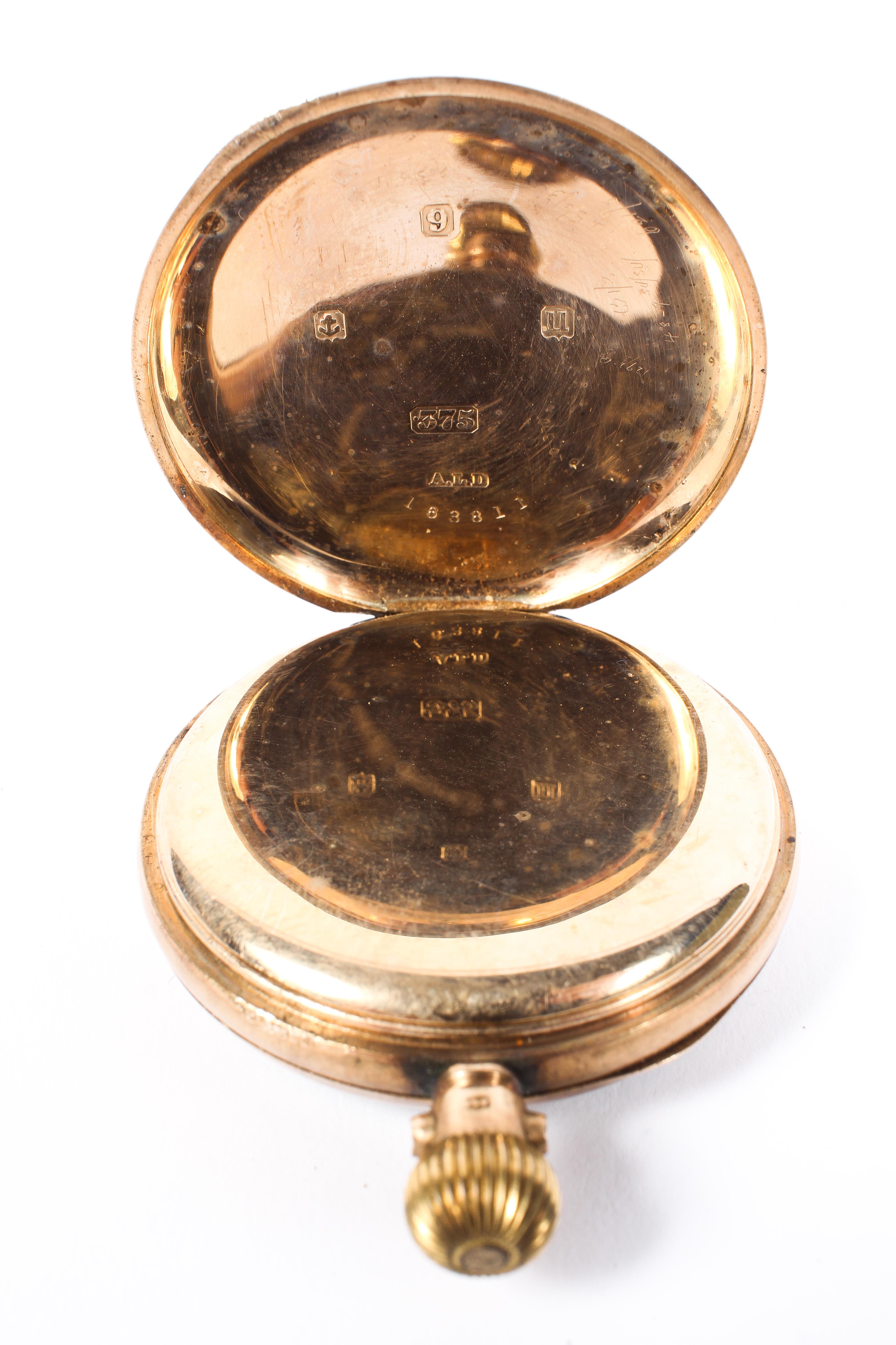 A 9ct gold cased open face pocket watch, the enamel dial with Roman numerals denoting hours, - Image 2 of 3