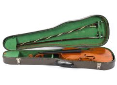 A Thomas Craig violin, circa 1900, applied with label to interior, with two bows and later case,