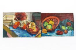 Two contemporary oil on canvases, both unsigned still lifes,