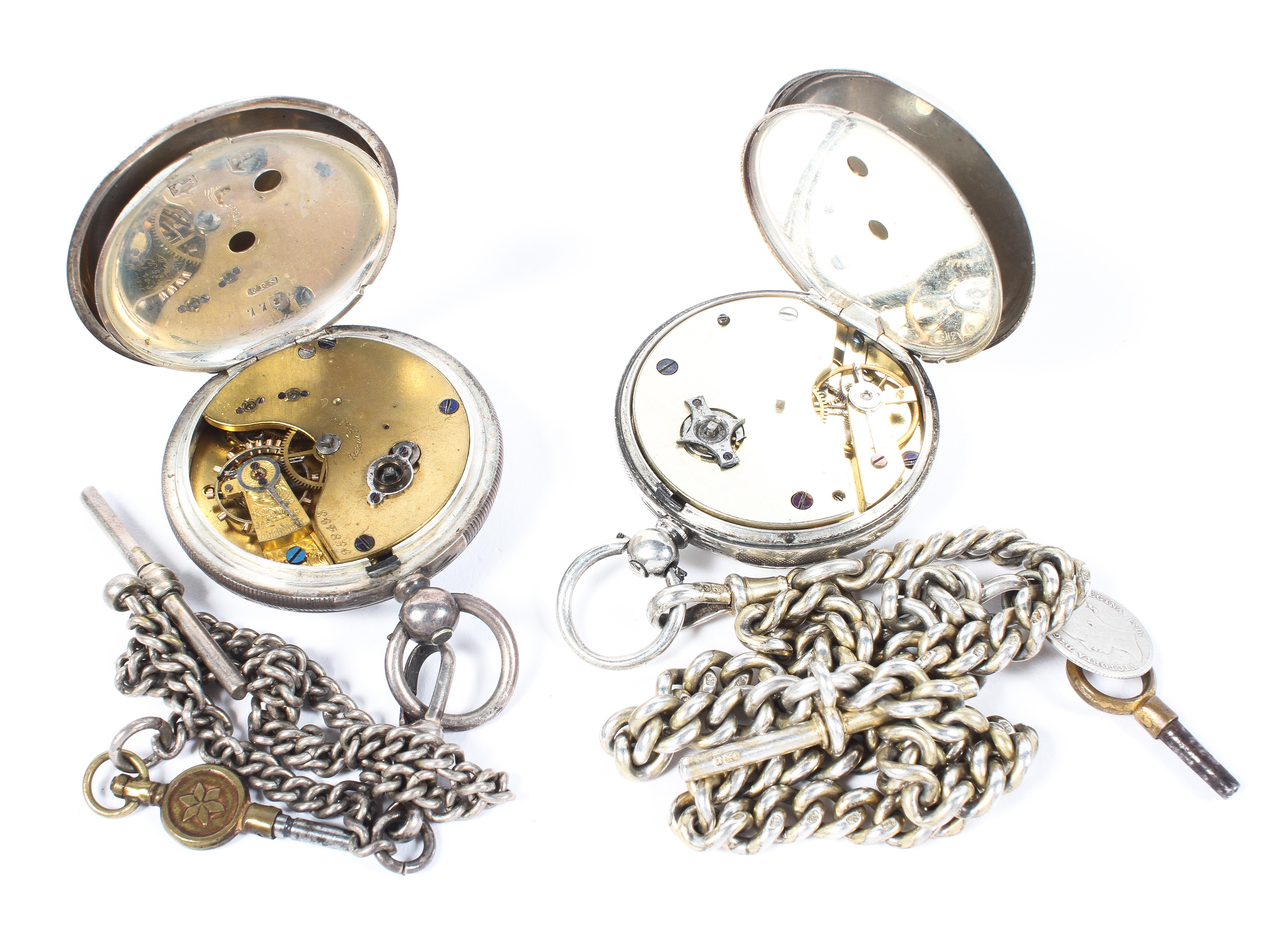 Two late 19th/early 20th century silver cased open faced pocket watches, - Image 3 of 3